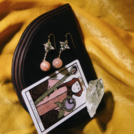 Queen of Rods 權杖王后 塔羅鋯石晶透串珠耳飾
