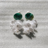 Blooming Tides S Earrings - Green Agate and Small Pearl Petals