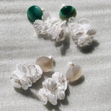 Blooming Tides S Earrings - White Jade and Small Pearl Petals