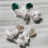 Blooming Tides S Earrings - Green Agate and Small Pearl Petals