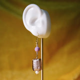 Lovers VI Lovers Six Major Arcana Silver Foil Glass Amethyst Asymmetrical Earrings