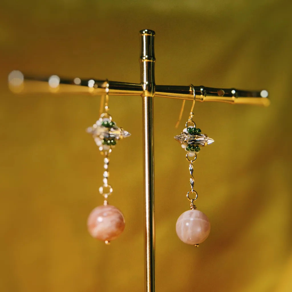 Queen of Rods 權杖王后 塔羅鋯石晶透串珠耳飾